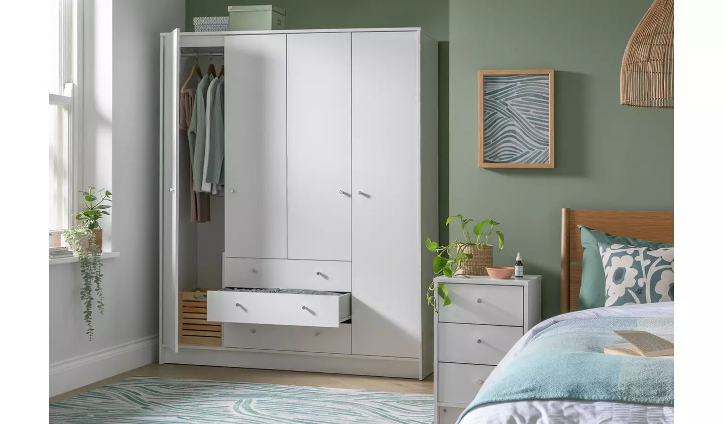 Malibu 4 Door 3 Drawer Wardrobe - White